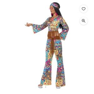 40" Blue and Brown Hippy Flower Power Women Adult Halloween Costume